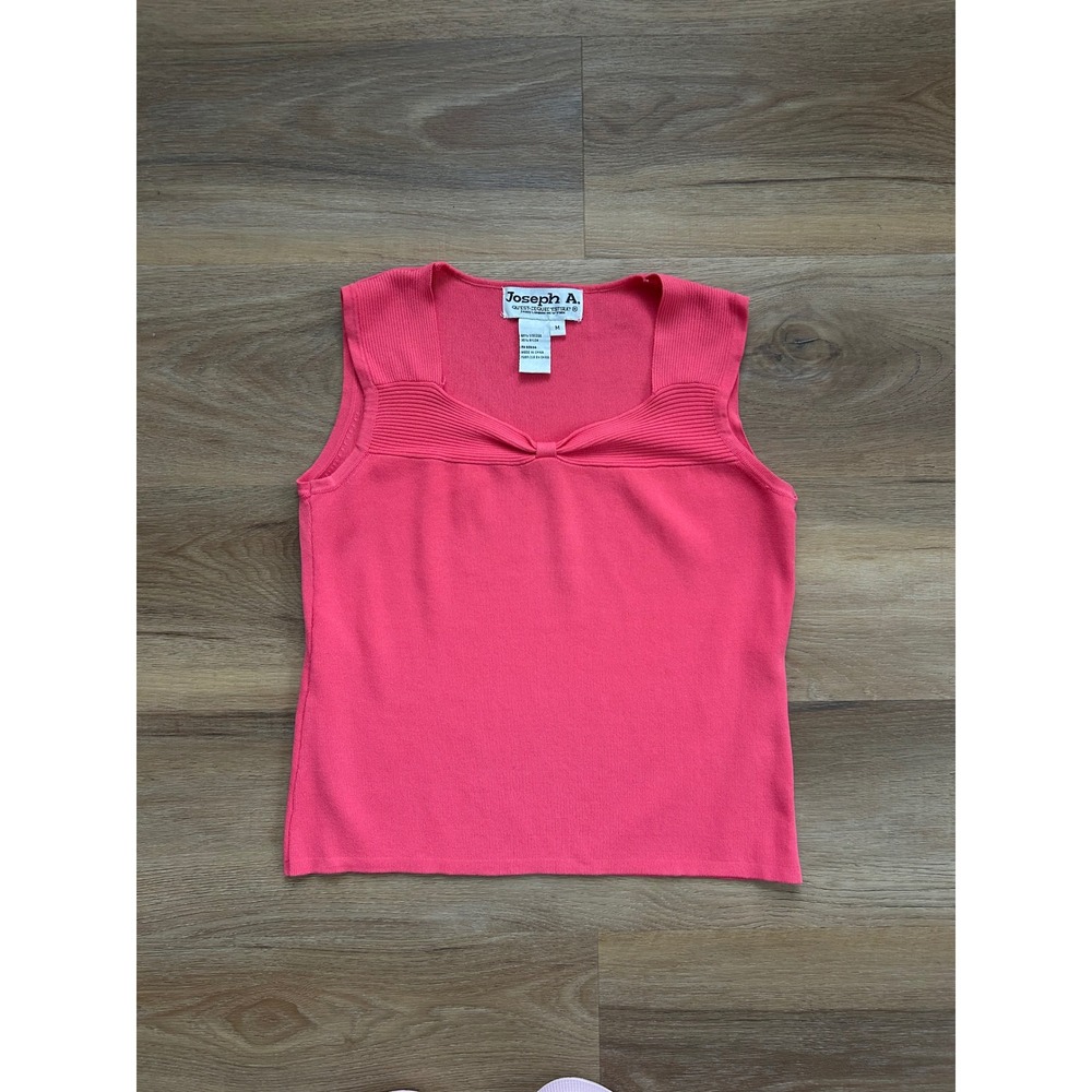 Vintage Coral Pink‎ Sweetheart Ribbed Knit Sleeveless Top M barbie 90s goingout